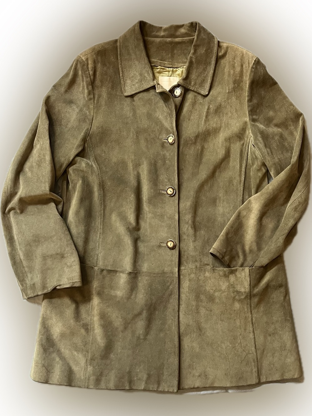 J. Jill calf suede leather car coat dark sage green M great shape! Lined